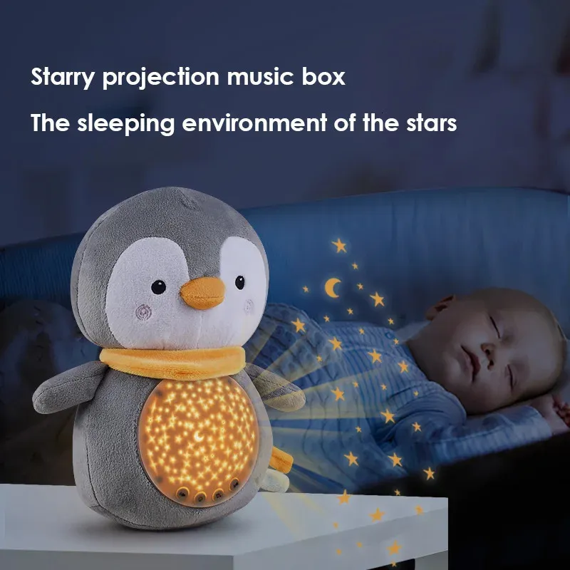 Baby Sleep Soothers Luminous Starry Sky Projection Lamp Children's Raccoon Plush Sleep Comfort Soep Sleep Music Doll 231222