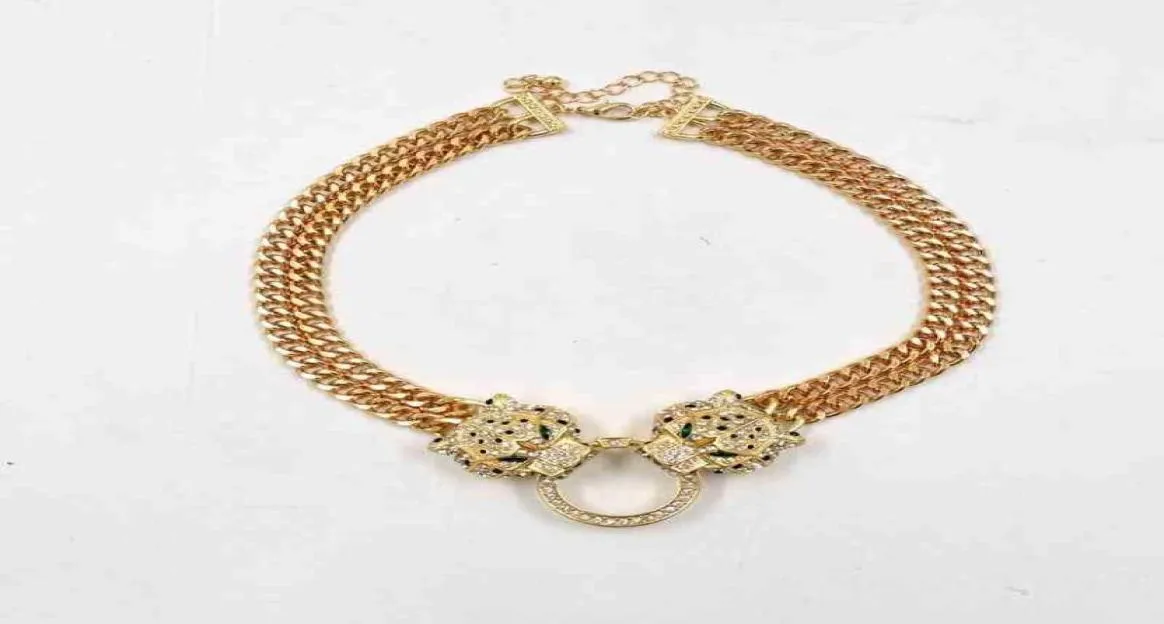 Wholale jóias luxo leopardo colar pingente moda diamante ouro corrente cubana colar6927228
