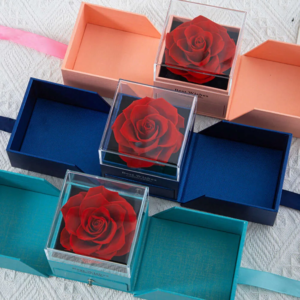 Eternal Flower Acrylic Double Open Station gåvor till vänner, älskare, Rose Necklace Gift Box 10.5cm*10cm*11cm