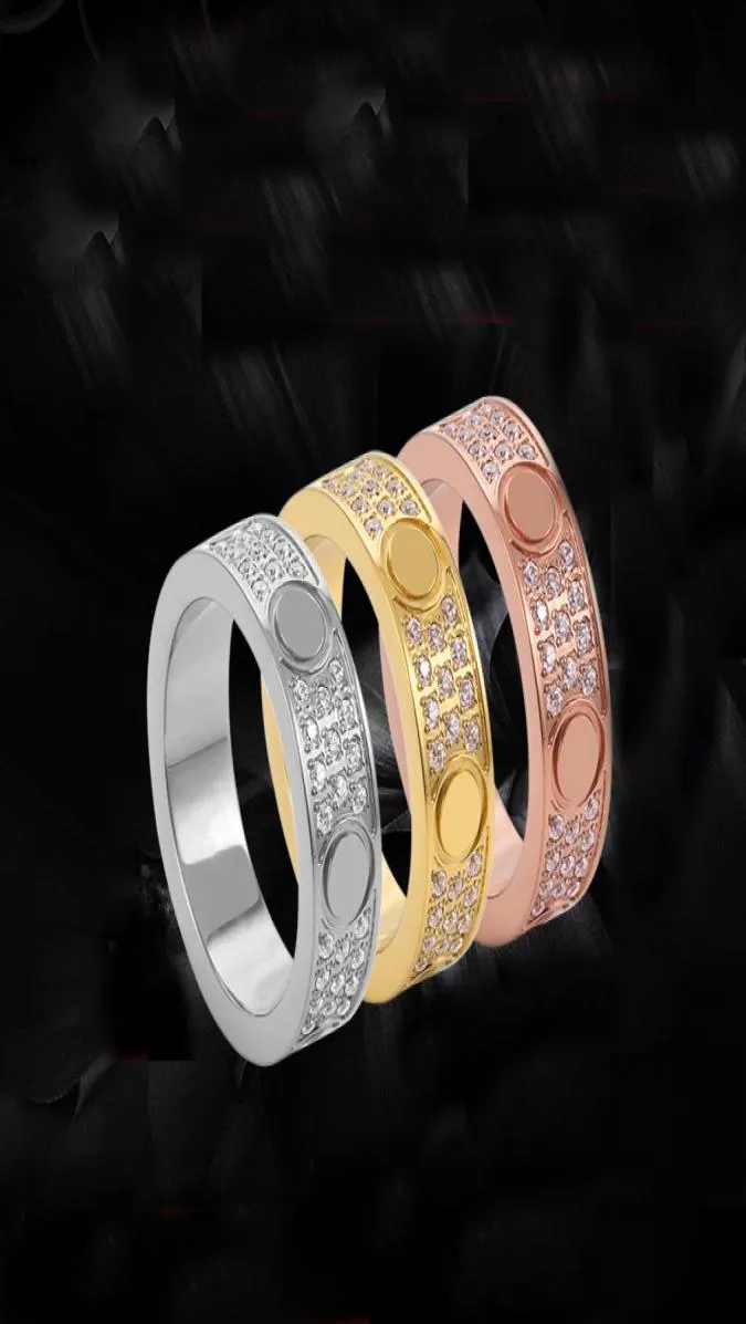 Titanium Steel Band Rings med full diamant kubik zirkoniumbridal förlovningsringar bröllopband för kvinnor och män storlek 5112831046