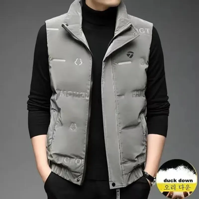 Giacche da golf inverno gilet per uomini alla moda anatra bianca giù gilet a vento da golf caldo indossare pieghe morbide piume di piuma da uomo cappotti da uomo