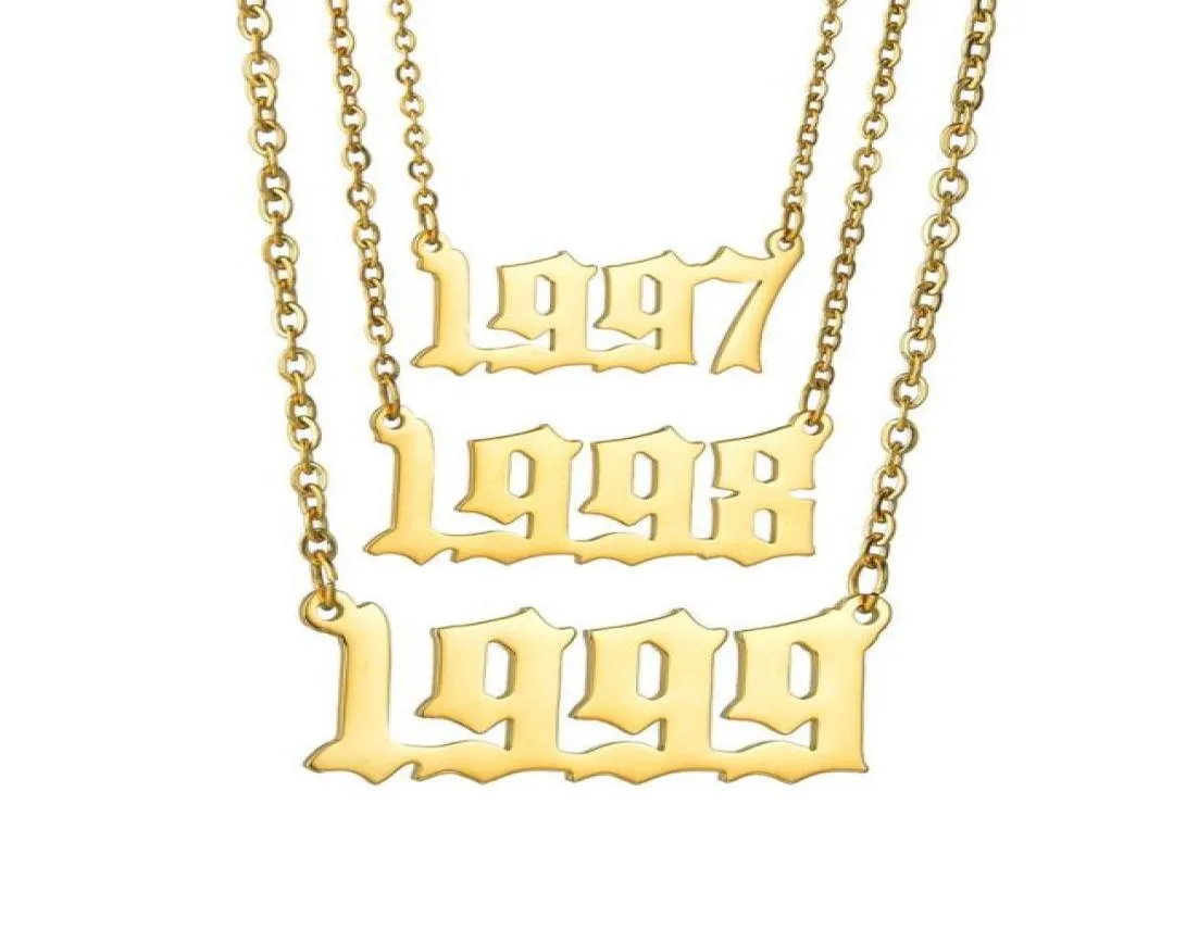 Pendant Necklaces Gold Letter Jewelry Stainless Steel Necklace 1997 1998 1999 Birthday Year Choker Pendants Lovely Gift For The Mo9728516