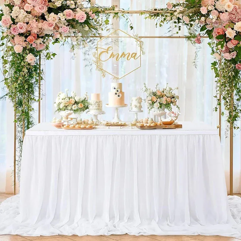Elegant Chiffon Table Skirt - Sheer White Tablecloth for Wedding ...