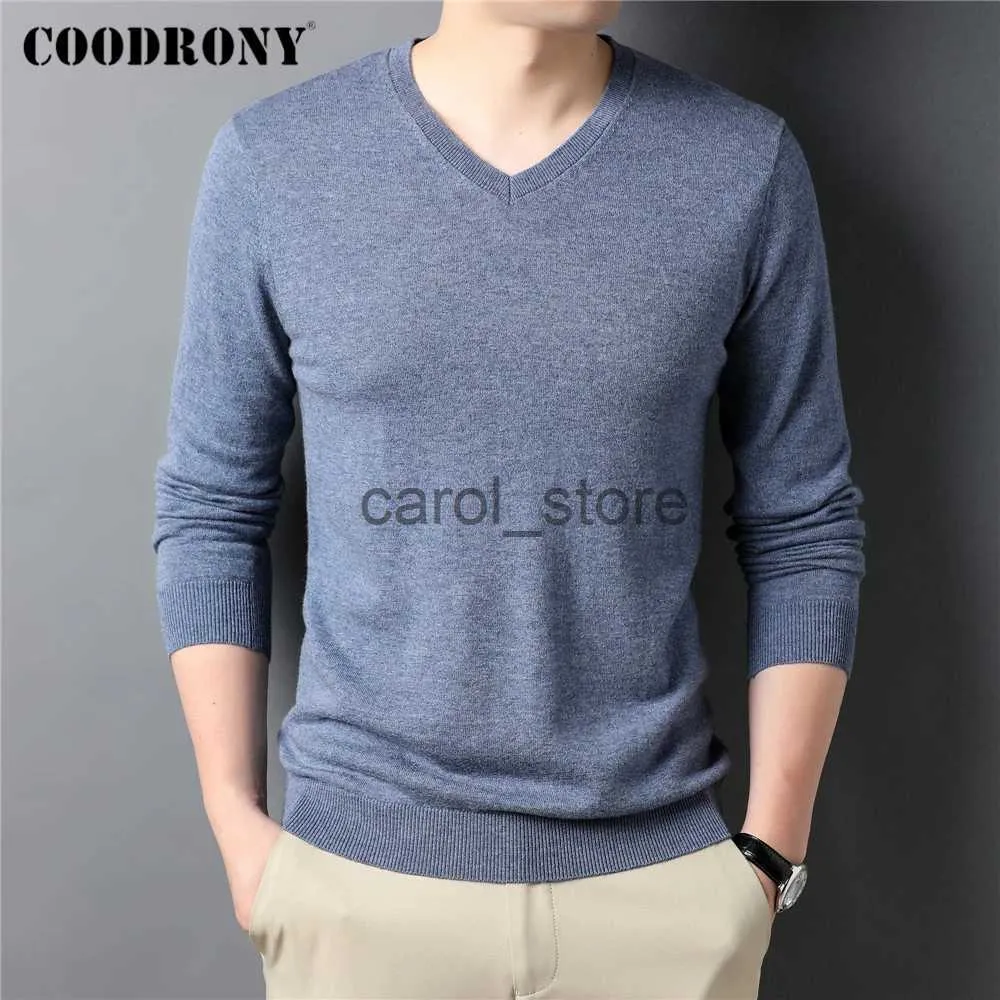 Men's Sweaters COODRONY Brand 100% Merino Wool Sweater Men Clothing Autumn Winter V-Neck Pullovers Thick Warm Knitwear Cashmere Sweaters Z3014 J231225