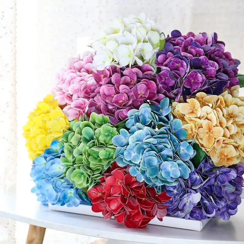 Dekorativa blommor 1pc verklig beröring Artificiell grön växt Silk Simulerad hortensia Fake Flower Home Decoration Arrangement