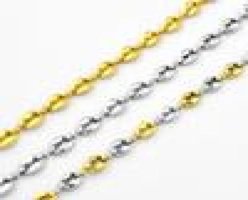 Modna biżuteria 4 mm męskie srebrne złoto kolor fasoli kawy łańcuch linowy Naszyjnik ze stali nierdzewnej SC34 N1718660