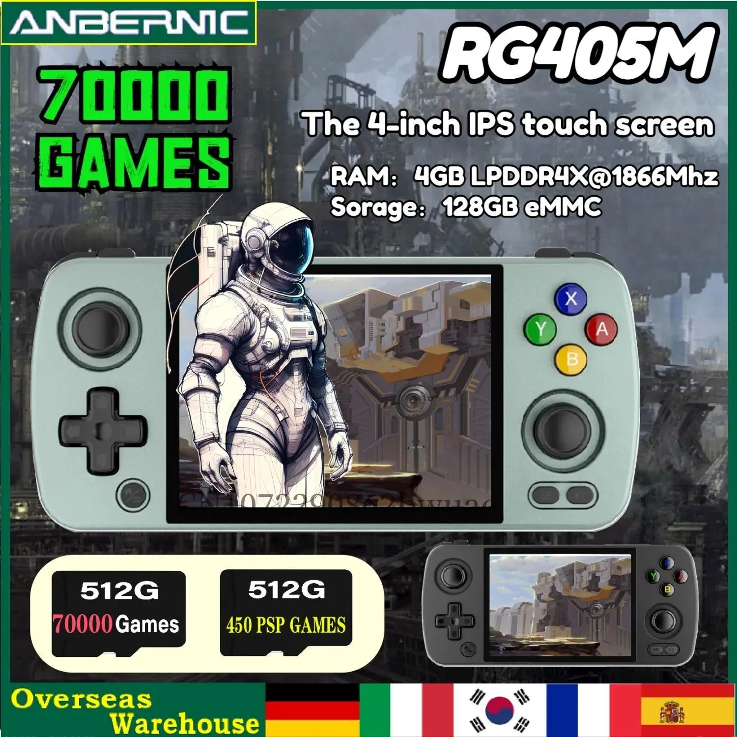 Joueurs Joueurs de jeux portables 512G ANBERNIC RG405M Système Android 12 4 pouces Écran IPS Lecteur de jeu Console de jeu portable Unisoc Tiger T618