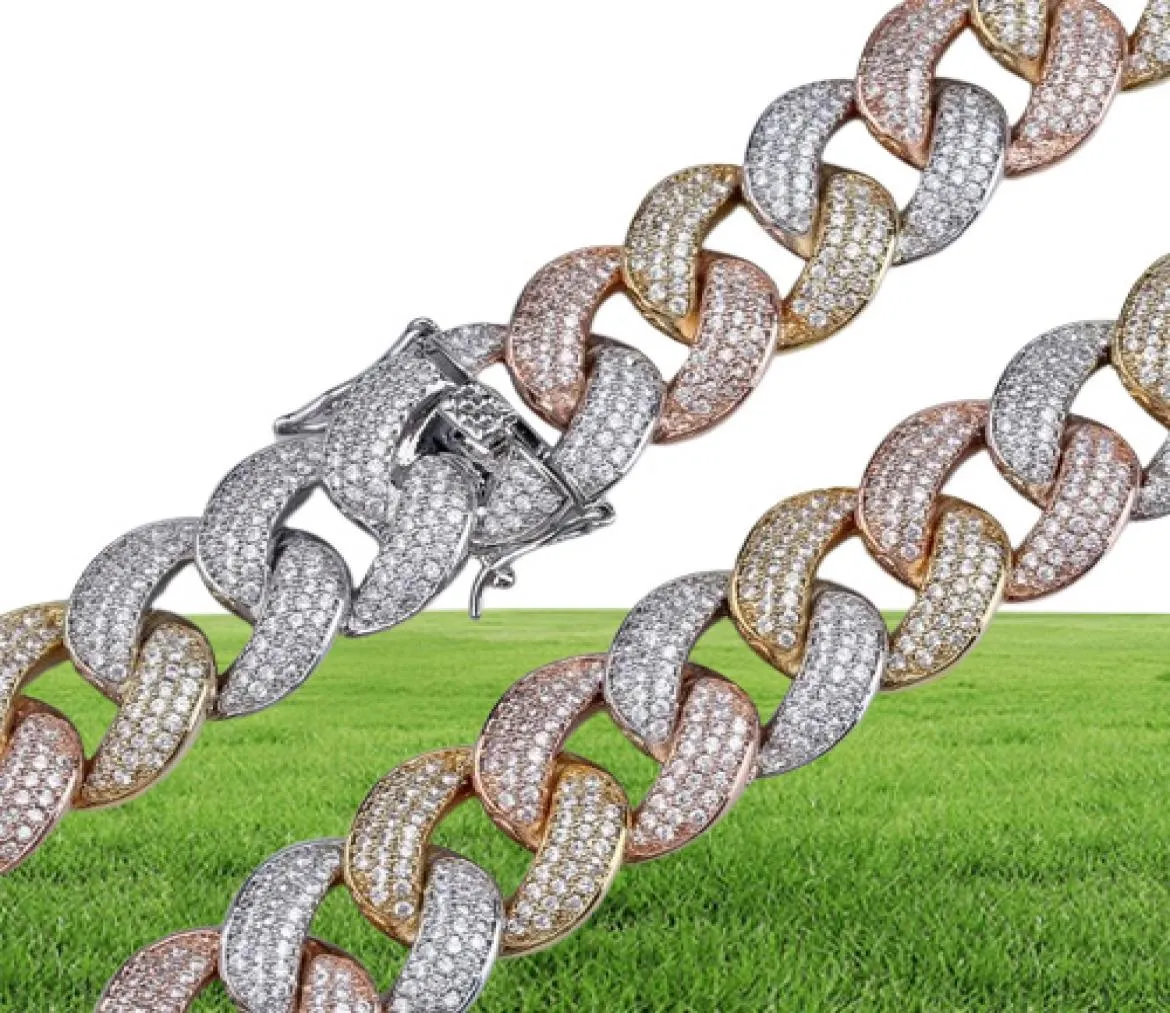 Maimi Cuban Link Chain Necklace Men039s Hip Hop Gold Color Iced Out Cubic Zircon Necklaces Jewelry Gifts 16 30 CX200721223V6462263