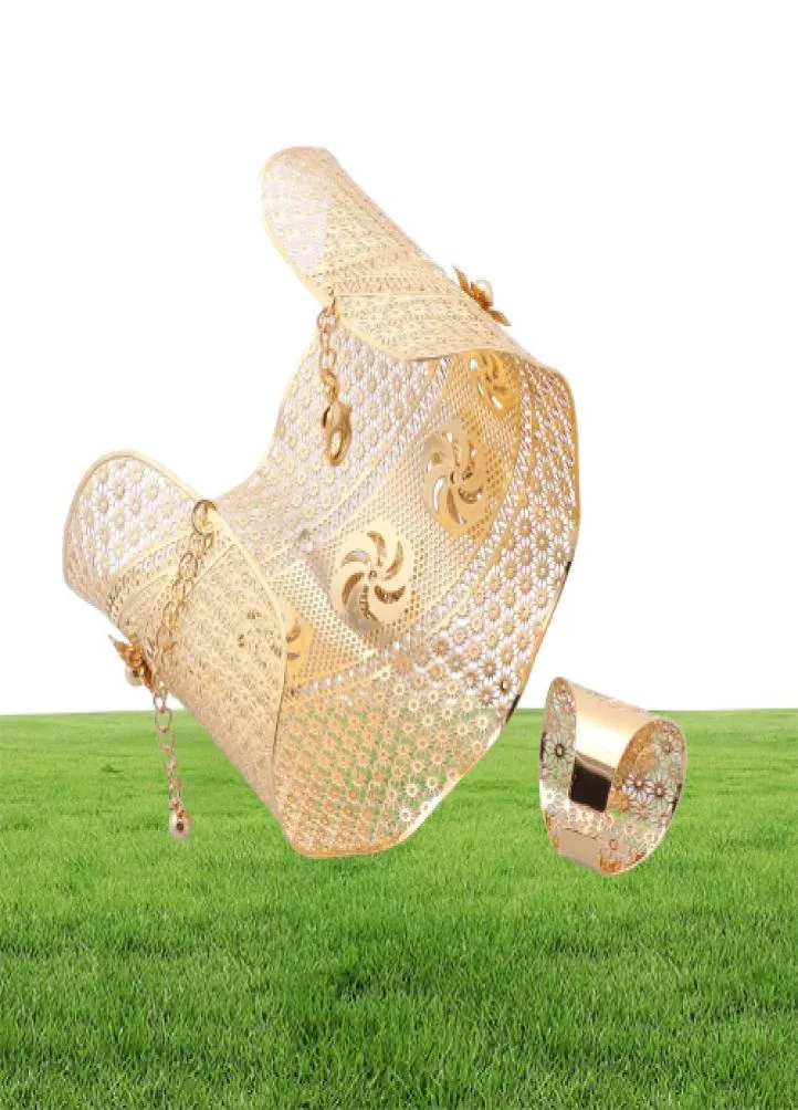Bracelet manchette en chaîne de dubaï avec anneau pour femmes, Bracelet en or marocain, bijoux nigérians, cadeau de fête de mariage, fleur, 3846148