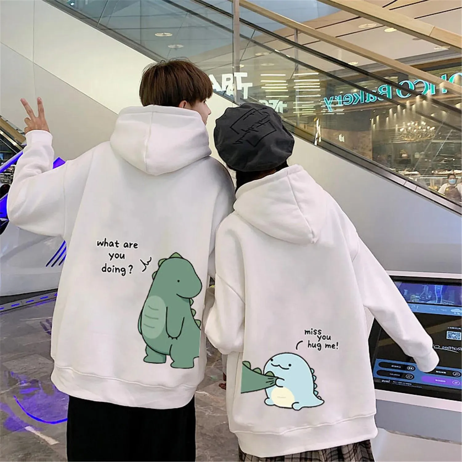 Sweatshirts Cute Creative Couple Dinosaur Pullover Punk Korean Cartoon Print Hoodie Women Men Kawaii Anime Aesthetic Sweatshirt