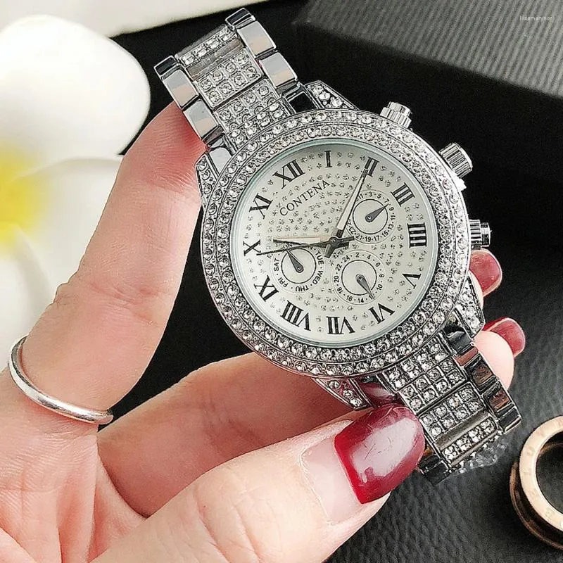 Armbandsur Contena Silver Rose Gold Luxury Women tittar på Fashion Ladies Quartz Diamond Wristwatch Elegant Female Armband Watches Reloj