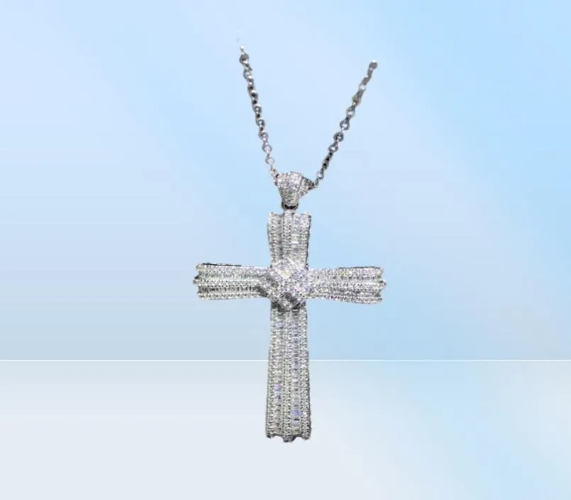 Choucong Gioielli di lusso fatti a mano Vero argento sterling 925 Pavimenta Zaffiro bianco CZ Pietre preziose Ciondolo Collana a catena clavicola4923634