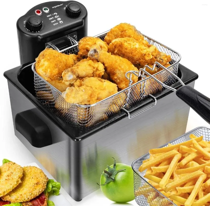 Electric Ovens Deep Fryer With 3 Baskets And Lid Fat Fryers Timer Temperature 4.2Qt Oil Large Capacity 1650W Dtf Oven Drew Bar