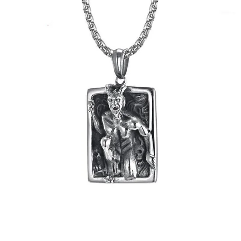 Pendant Necklaces Stainless Steel Evil Man In The Mirror Horror Necklace Vintage Gothic Punk Rock Biker Men Jewelry For Him1282m