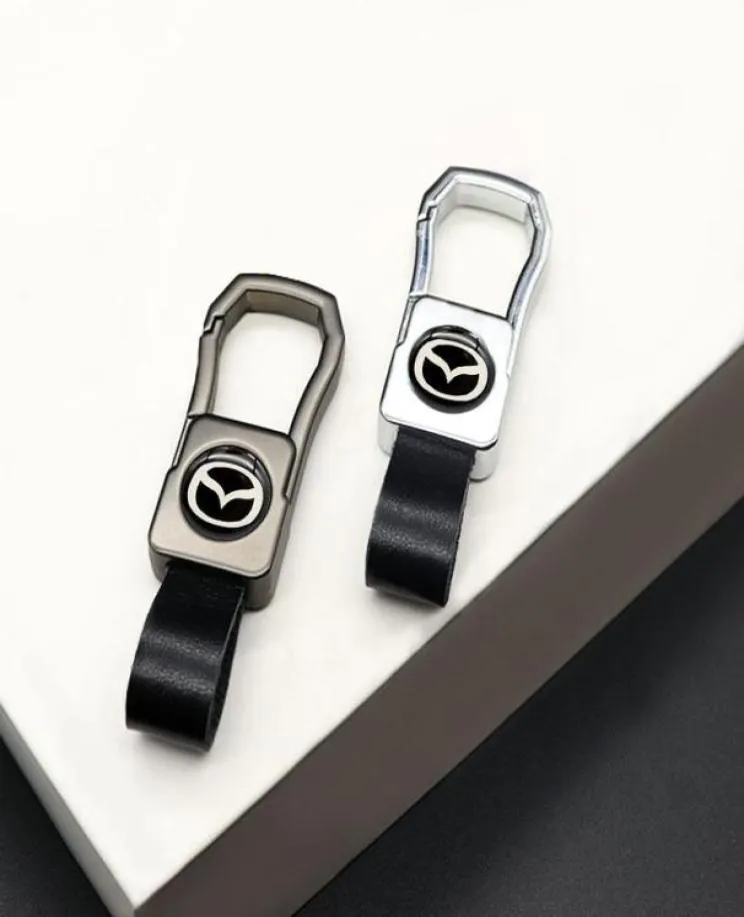 Keychains Mazda Logo Car Keychain Simple Waist Hanging Buckle Key Cover With Leather Pendant Zinc Alloy Metal Small Gifts4773559