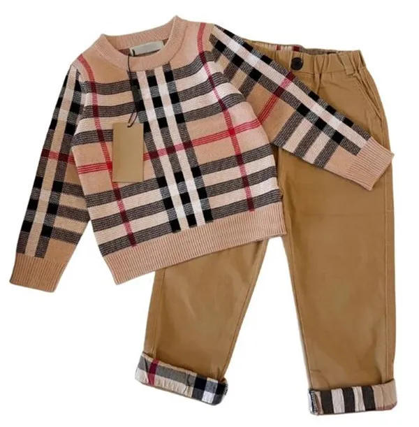 Kid designer sweater two piece sets baby clothes kids sweaters pant Long sleeved animal faces luxury brand top Warm and comfortable Pullover size 100cm-150cm