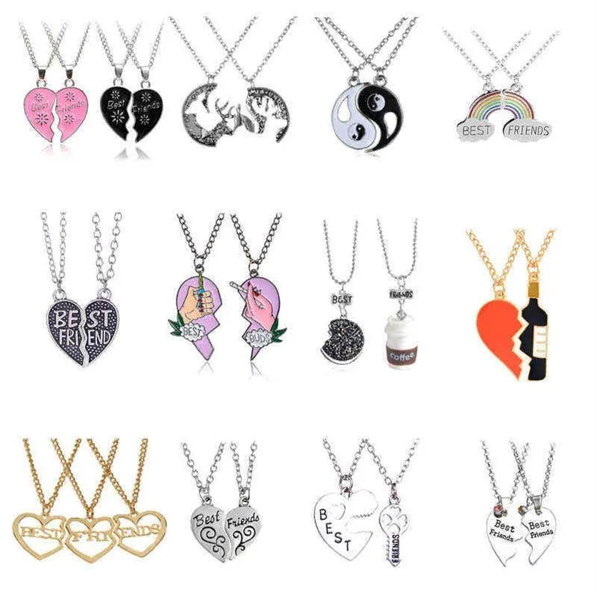 2 -stks 3 -stcs set mode vrienden stiksel hang ketting creatief gebroken hart ketting BFF vriendschap cadeau voor meisjes G12062926