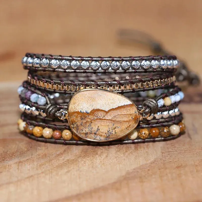 Bangle 2020 Nowy przyjęcie Picturestone Wrap Bransoletka 5x Warkocz skórzana bransoletka boho w stylu koraliki