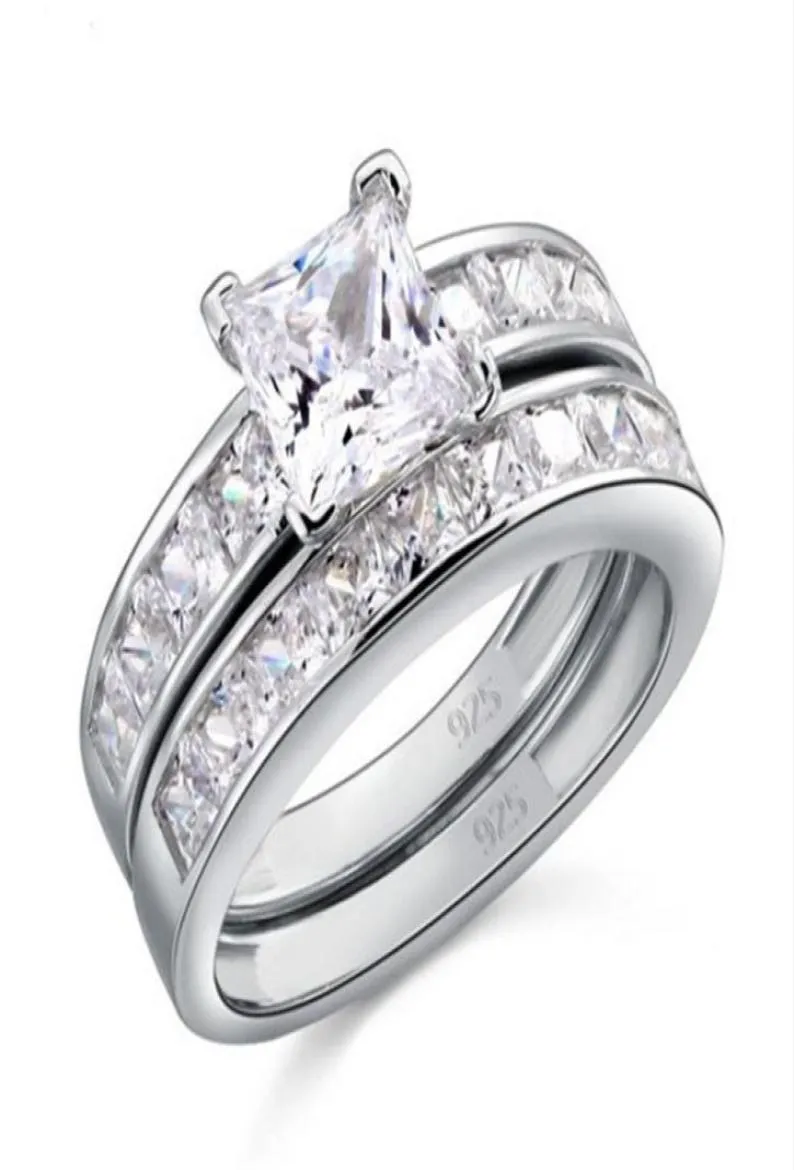 Tamanho de luxo 5678910 joias 10kt ouro branco cheio topázio corte princesa conjunto de anel de casamento de diamante simulado presente com caixa 43 N25233934