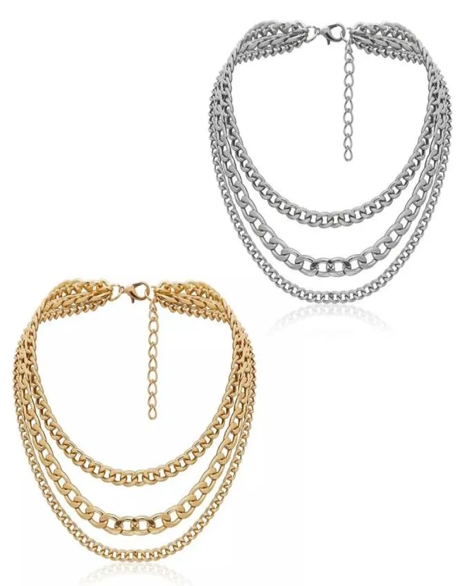 Women Choker Alloy Necklace Layers Curb Cuban Chain Link Punk smycken justerbar790464