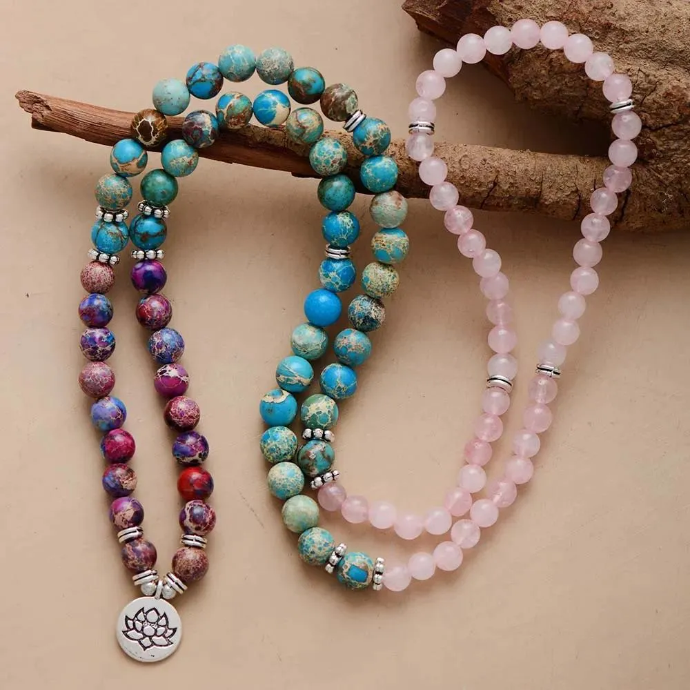 Braccialetti da donna di fascia alta Braccialetti con fili di pietre naturali Bracciale yoga con fascino di loto 108 Collana di meditazione Mala Dropshipping