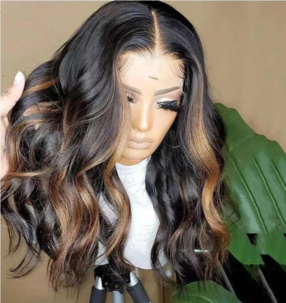 تمييز الباروكات 13x4 OMBRE BROWN BODY WAVE الشفافة الدانتيل الأمامي REMY HUSY HISH BASE BASE FRONTAL 13X6X174056495606324