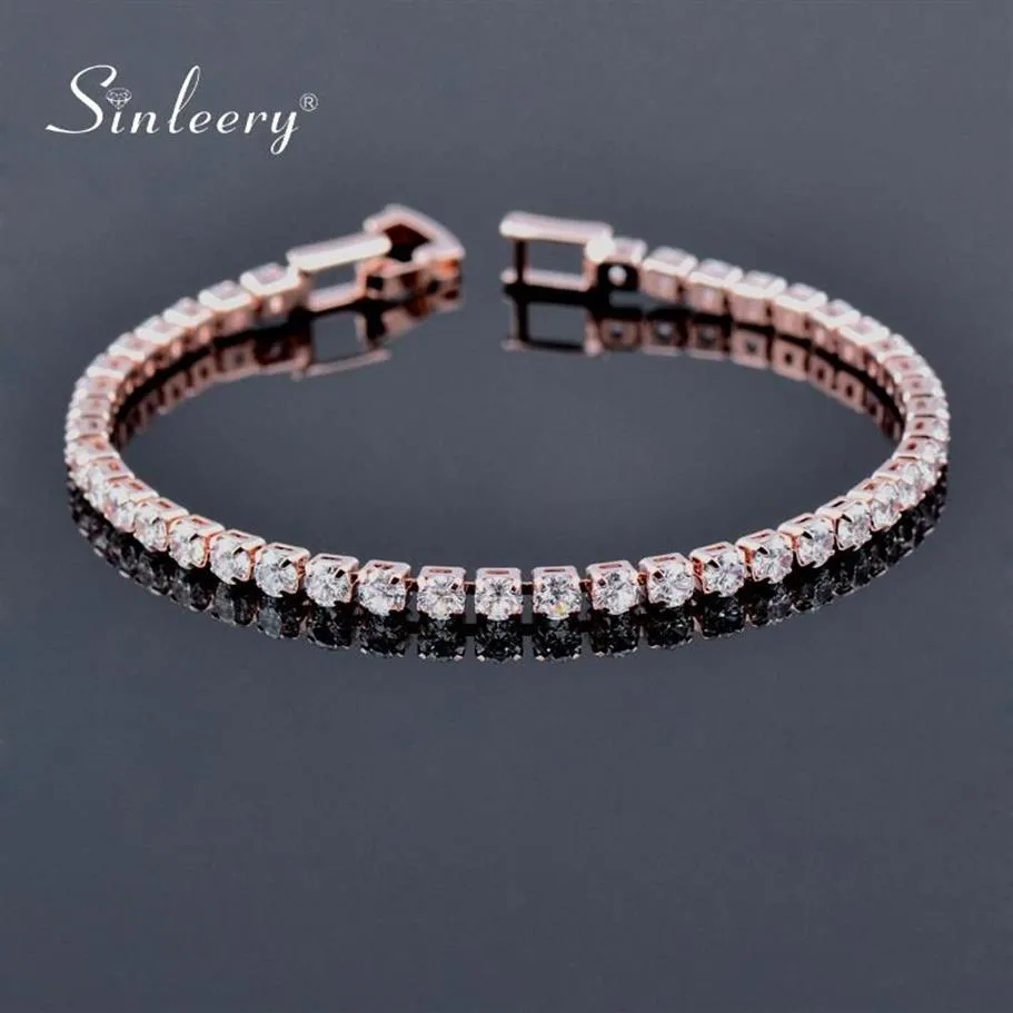 Brins de perles Sinleery 16cm Round Bracelet de tennis en zircone cubique pour femmes Rose Color Bridal Wedding Bijoux SL059 SSB3148