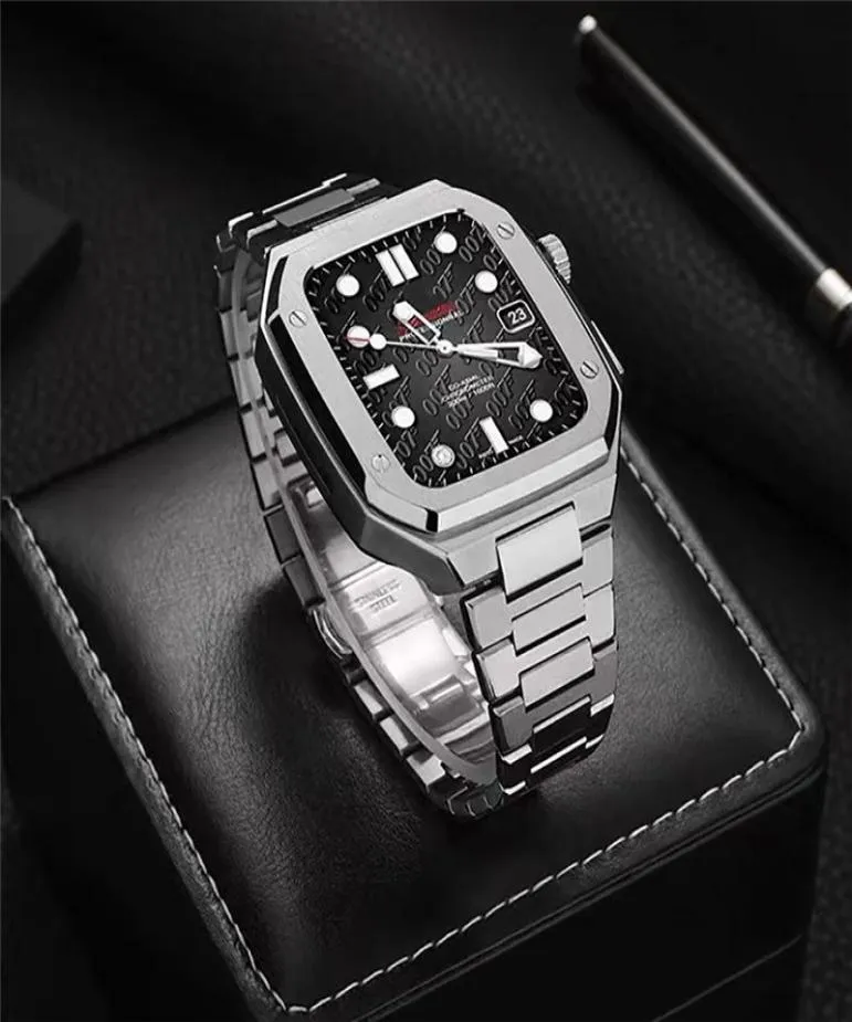 För Apple Watch Series 7 6 5 4 Premium rostfritt stål rustningsskydd Fallbandband Remarmband Cover Iwatch 44mm 45mm2268685