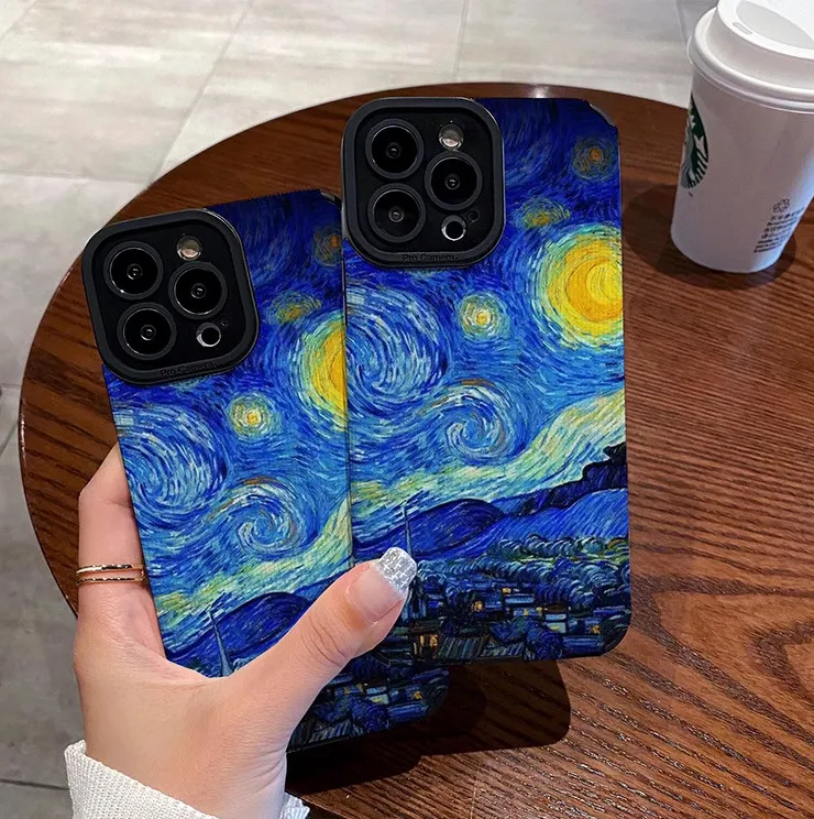 Starry Night av Van Gogh Phone Case för iPhone 15 11 12 Pro Max iPhone 13 14 Pro Max Cases Back Cover 100st.