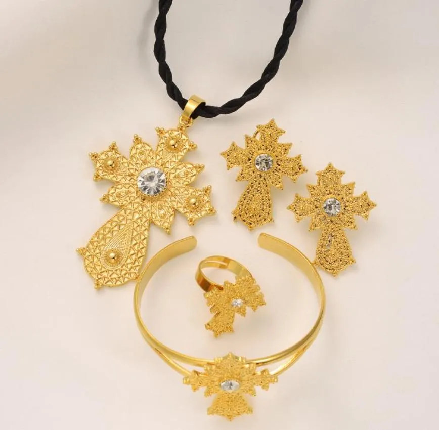 Conjunto de joias tradicionais etíopes colar pingente brincos anel etiópia ouro zircão eritreia conjuntos femininos habesha casamento1106983