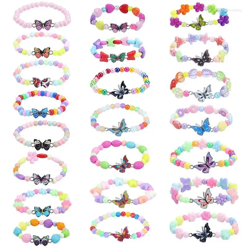 Strand 3pcs/lot Children's Acrylic Pearls Bracelets Bangles Colorful Butterfly Beaded Bracelet Cartoon Child Jewelry Kids Gifts