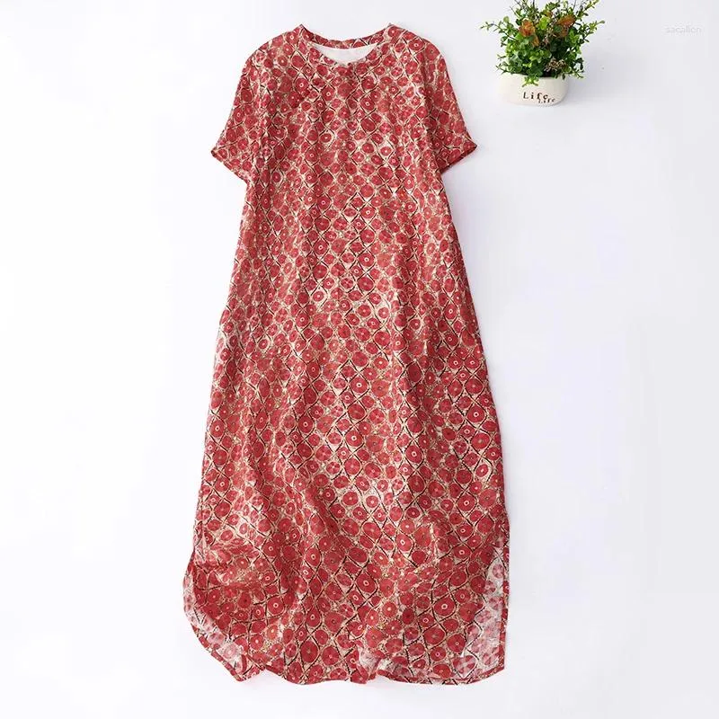 Festklänningar 2023 Stand Collar Beading Print Floral Vintage Chinese Style Summer Dress Thin Light Fashion Women Travel Casual Midi