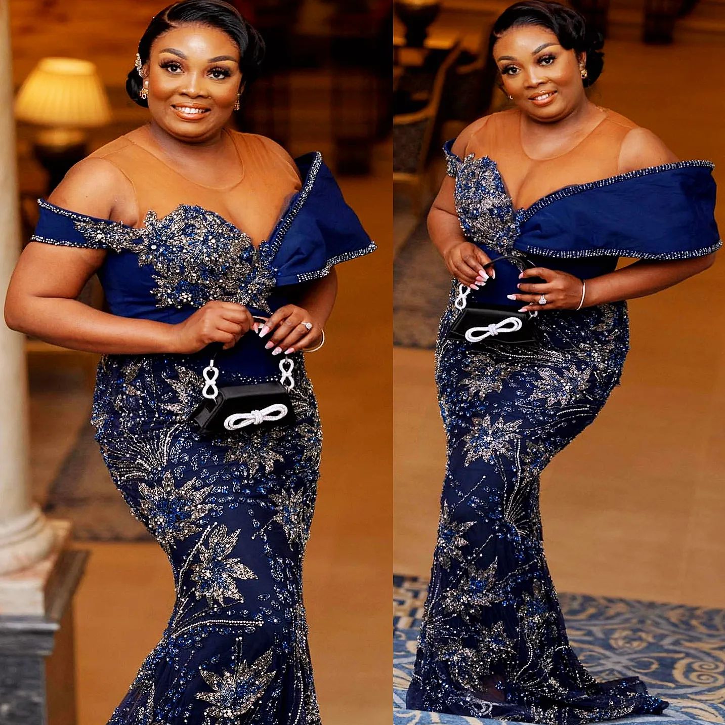 Navy Blue Mermaid Prom Dress - Beaded Lace Evening Gown, Formal Party Dress,  Second Reception, Engagement Dress - Aso Ebi Style from Dhgate Prom Dresses  - price 327.64