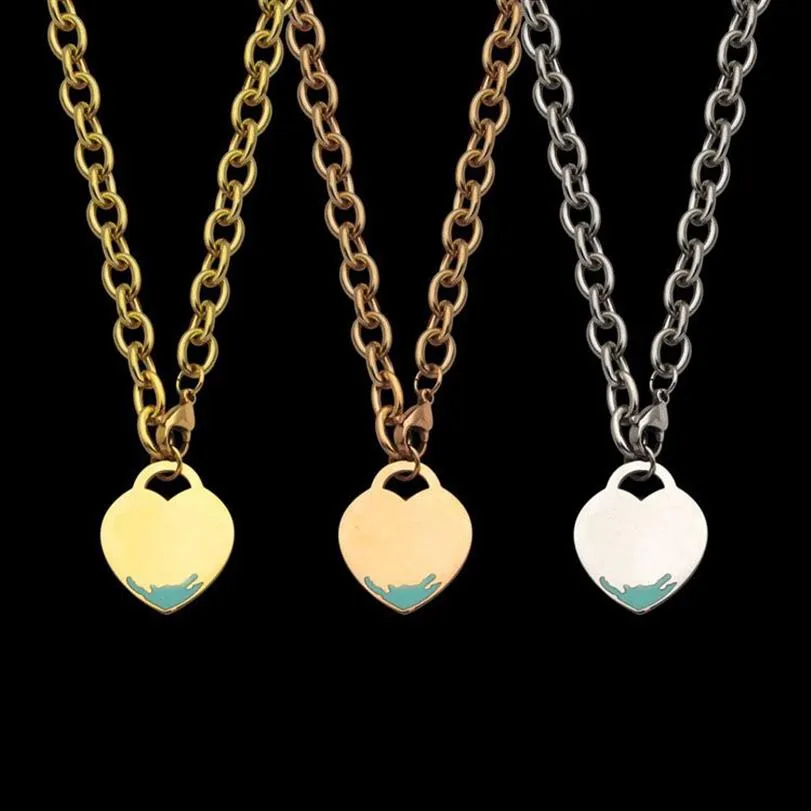 T letter peach heart wave green drop oil thick necklace couple foreign trade heart-shaped necklace for woman227U