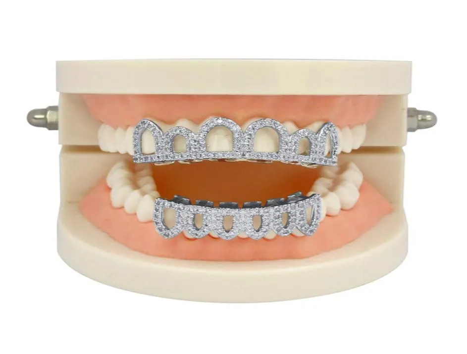 Хип-хоп Iced Out CZ Mouth Teeth Grillz Caps Top Bottom Grill Set Мужчины Женщины Вампирские грили3915524