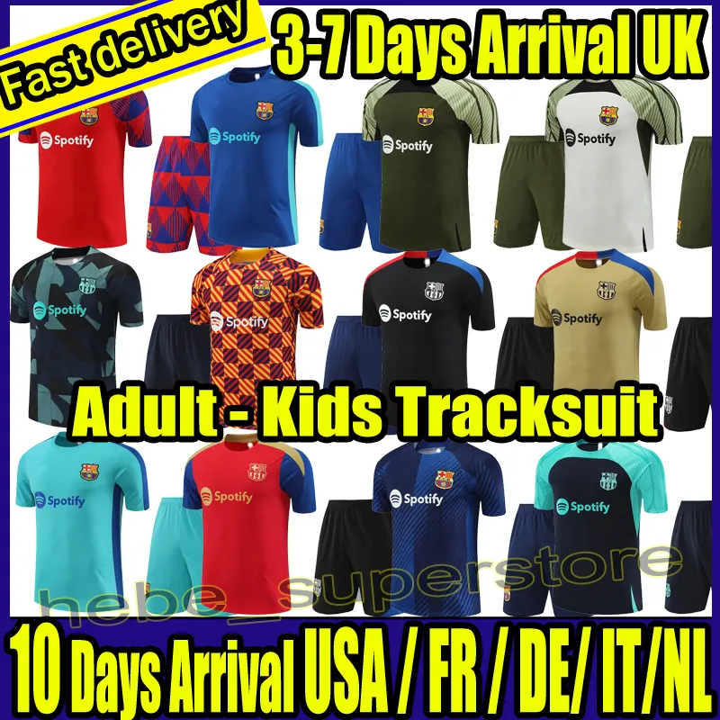 22/23/24 Short sleeve kids BarcelonaS Half Jacket Football TRACKSUIT training suit MEN soccer chandal futbol ANSU FATI MEMPHIS chandal jogging Survetement Jerseys