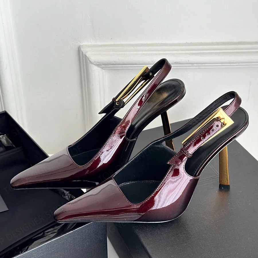 Women's Chunky Heel Slingback Pumps - Patent Leather Pointed Toe Dress Shoes
