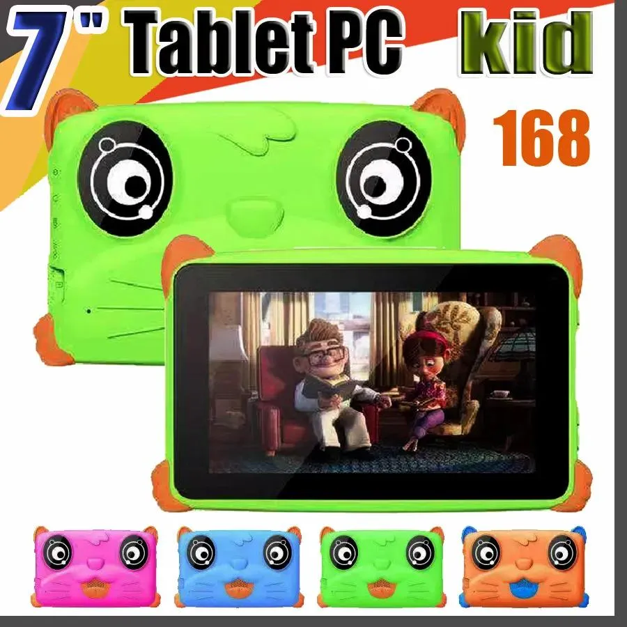 PC 168 NIEUWE Kids Merk Tablet PC 7 "7 inch Quad Core kinderen tablet Android 4.4 Allwinner A33 google player 512 MB RAM 8 GB ROM EBOOK M
