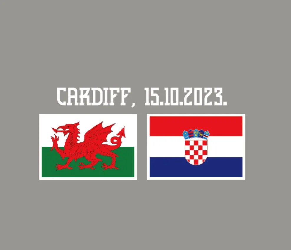 2023 Kroatien Matchdetaljer Kroatien mot Wales Soccer Patch Badge