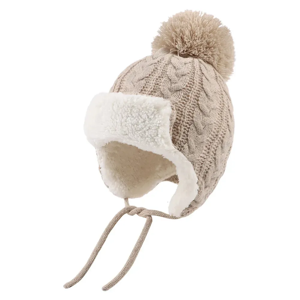 Inverno quente chapéu para crianças menino menina earflap beanie nascido moda boné com pompom outono bebê capa orelhas terno 0 8 anos 231225
