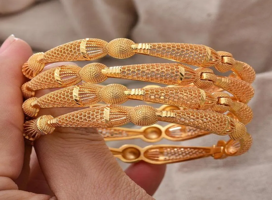 Brazalete 4 piezas de lote africano Dubai brazaletes de color dorado para mujeres niñas nigerianas italianas conjuntos de joyería nupcial accesorios de boda pulsera 4280419