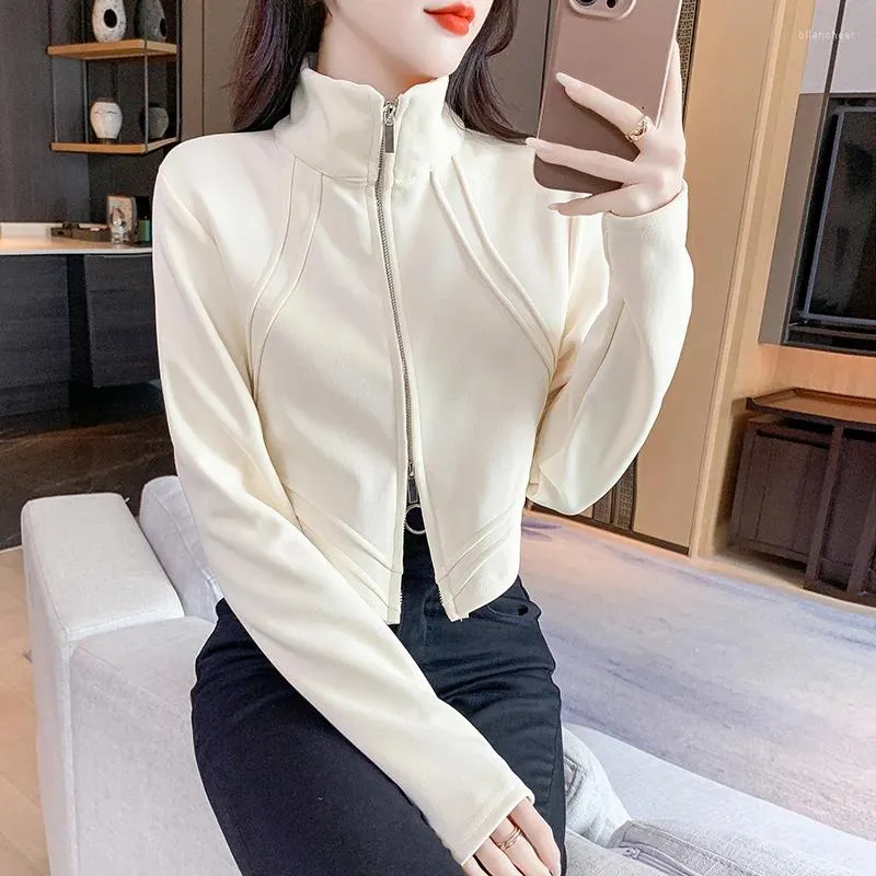 Women's Jackets Y2K Slim Long Sleeve Zip Up Korean For Women Fashion Solid Turtleneck Short Coats Streetwear Irregular Autumn Outfits