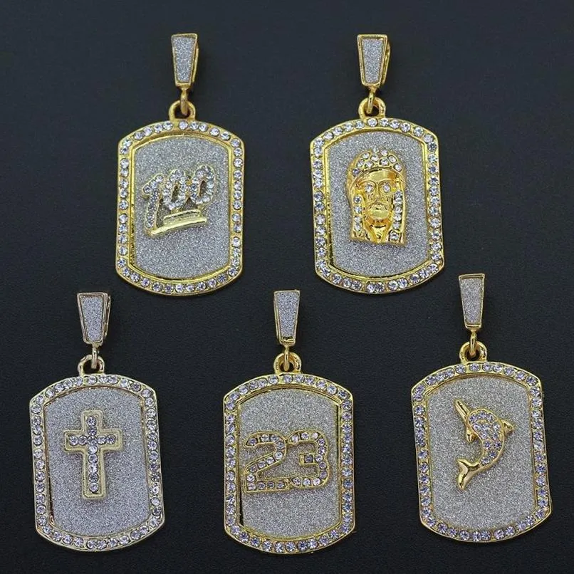 Fashion Mens Hip Hop Necklace Jewelry Iced Out Dog Tag Pendant Necklaces Gold Box Chain2574
