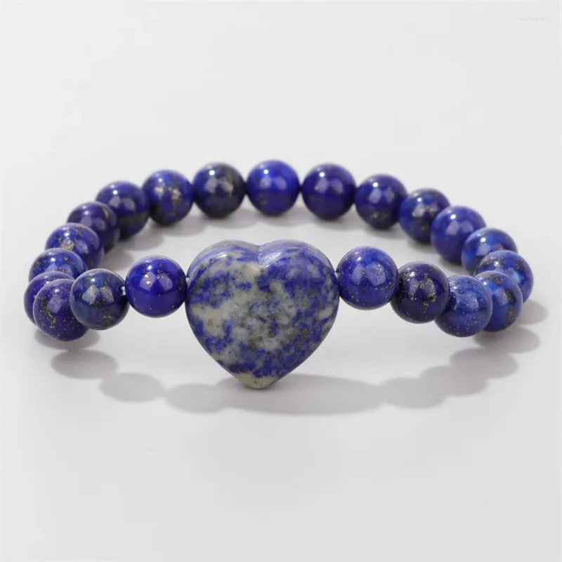 Strand Natural Lapis Lazuli Stone Beads Armband Homme Round Tiger Eye Rose Quartzs Love Heart Charm Armband For Women Men smycken