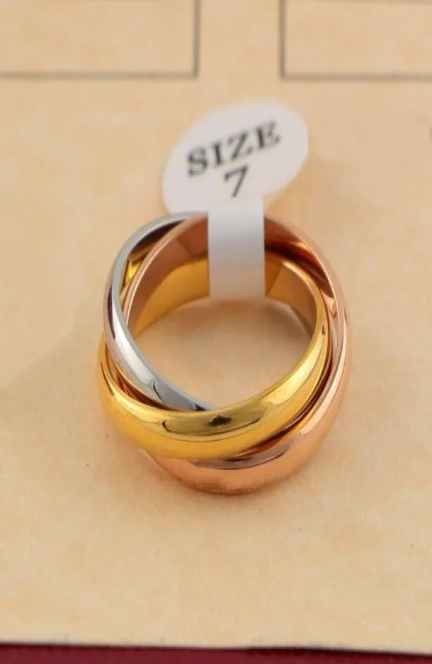 Europa Ameryka Masowa marka biżuterii Lady Titanium Steel Three Color Circle Ca Letter Inside Outterting 18k złote pierścienie SIZ8745660
