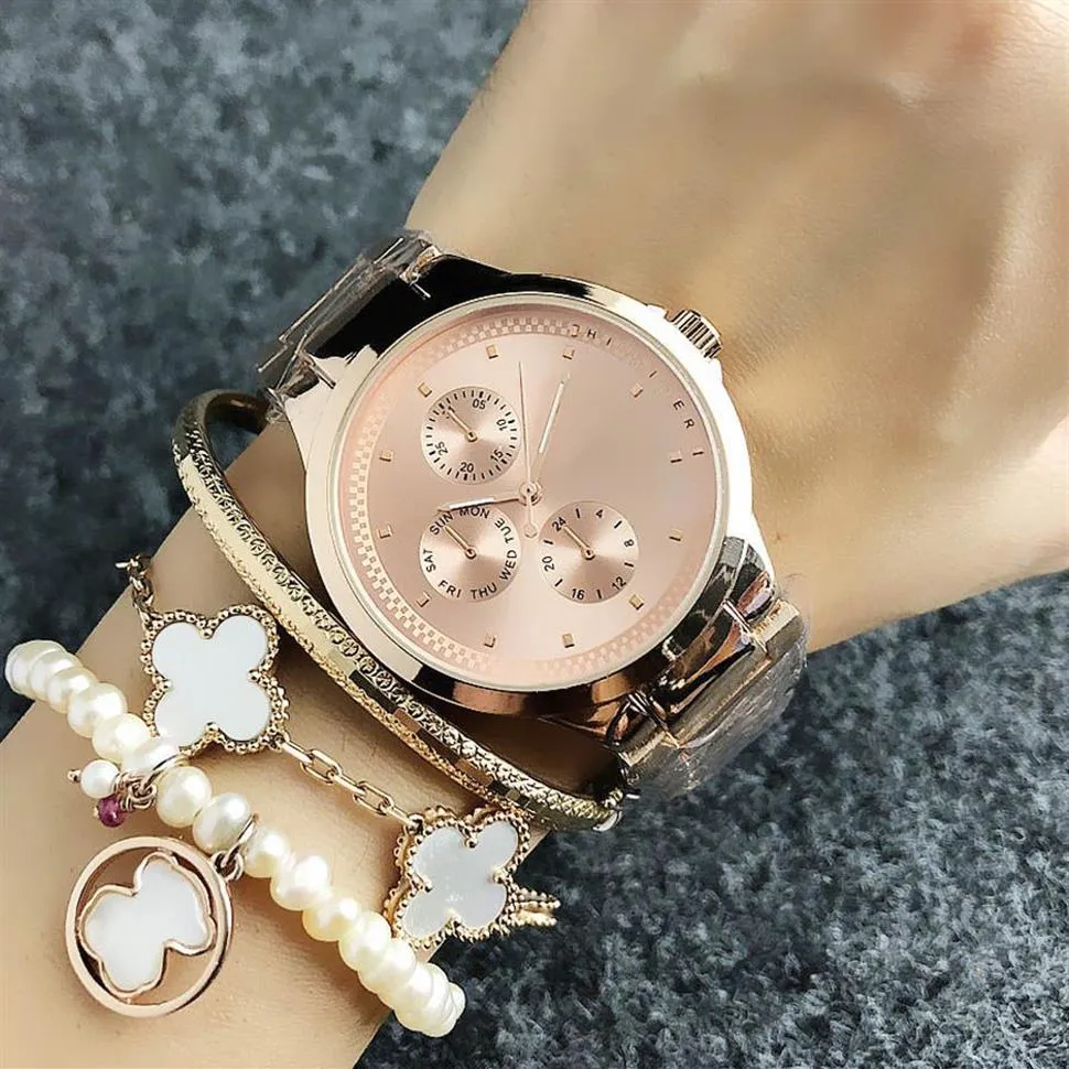 Fashion Brand Watch Watch for Women Girl 3 Diales Style Steel Metal Band Quartz Watches Tom 09261O