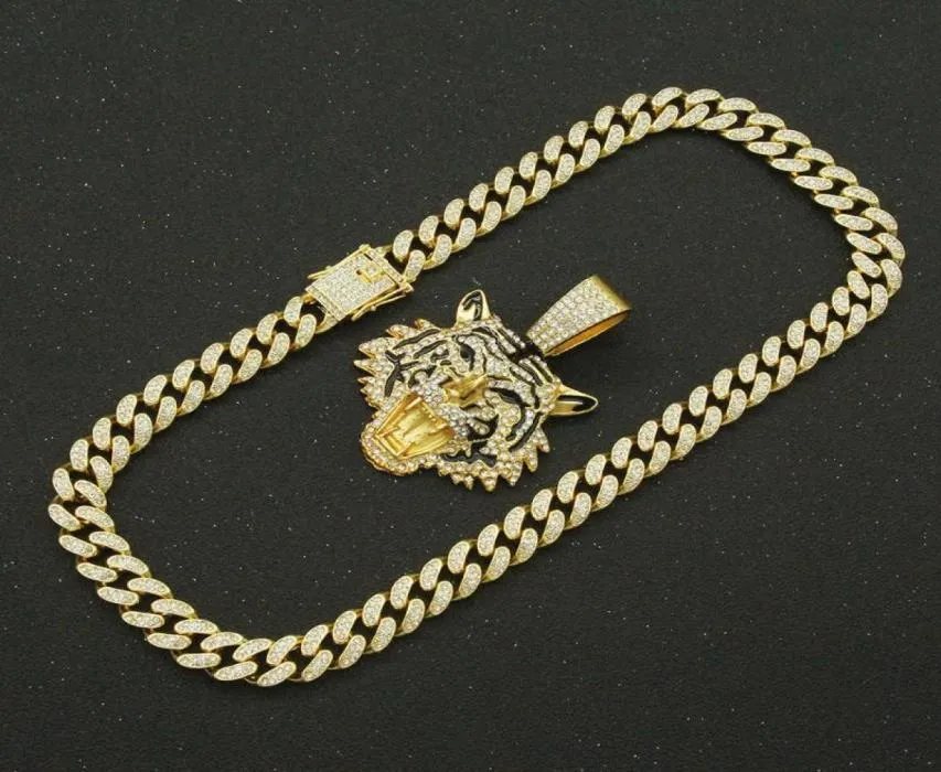 Anhänger Halsketten Hip Hop Iced Out Kubanische Ketten Bling Diamant Tier Tiger Herren Miami Goldkette Charm Schmuck Halsband GeschenkePendant3216563
