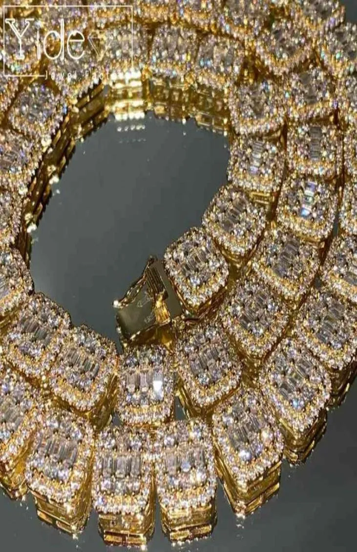 Men039s baguette tennis cuban chain bling diamond choker icy necklace6839420