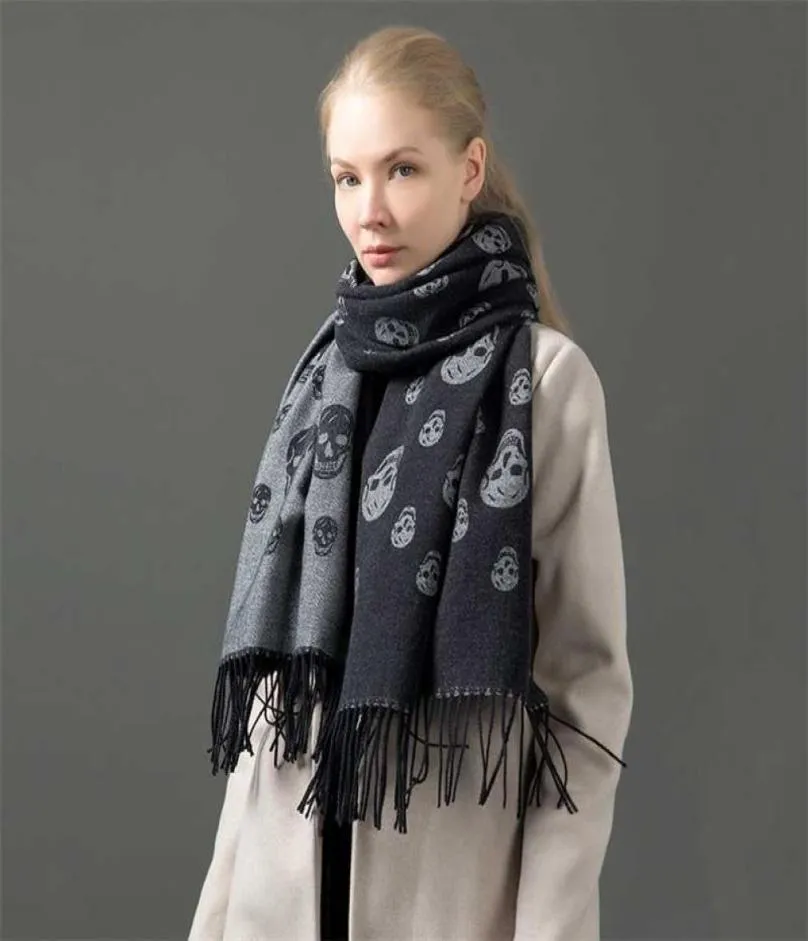 luxury skull cashmere scarf women and men winter thick shawl wrap turban holiday gift 2112306405587