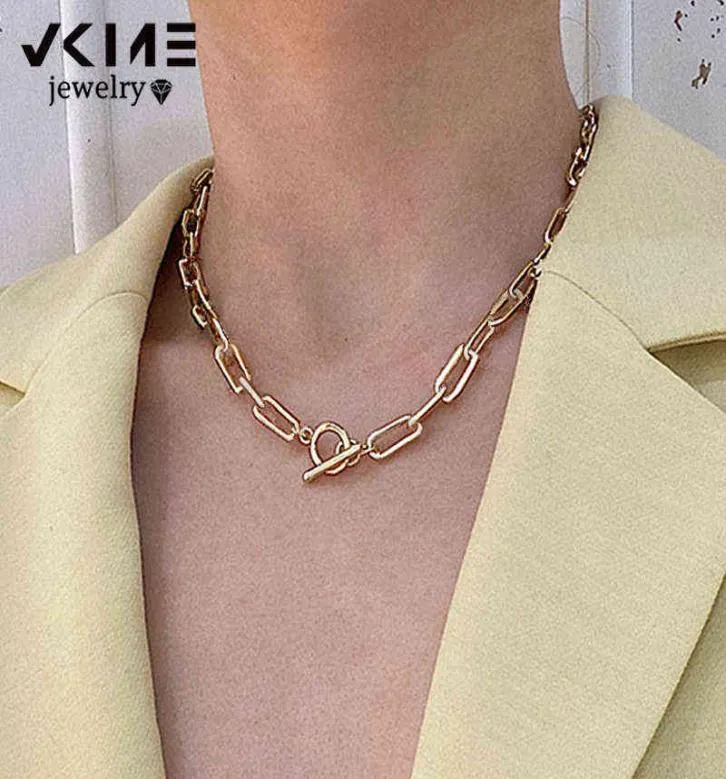 VKME Moda Collana a catena in oro spesso per le donne Catene geometriche vintage Link Chiusura a ginocchiera Collane girocollo Alla moda 2021 Gioielli G3777720